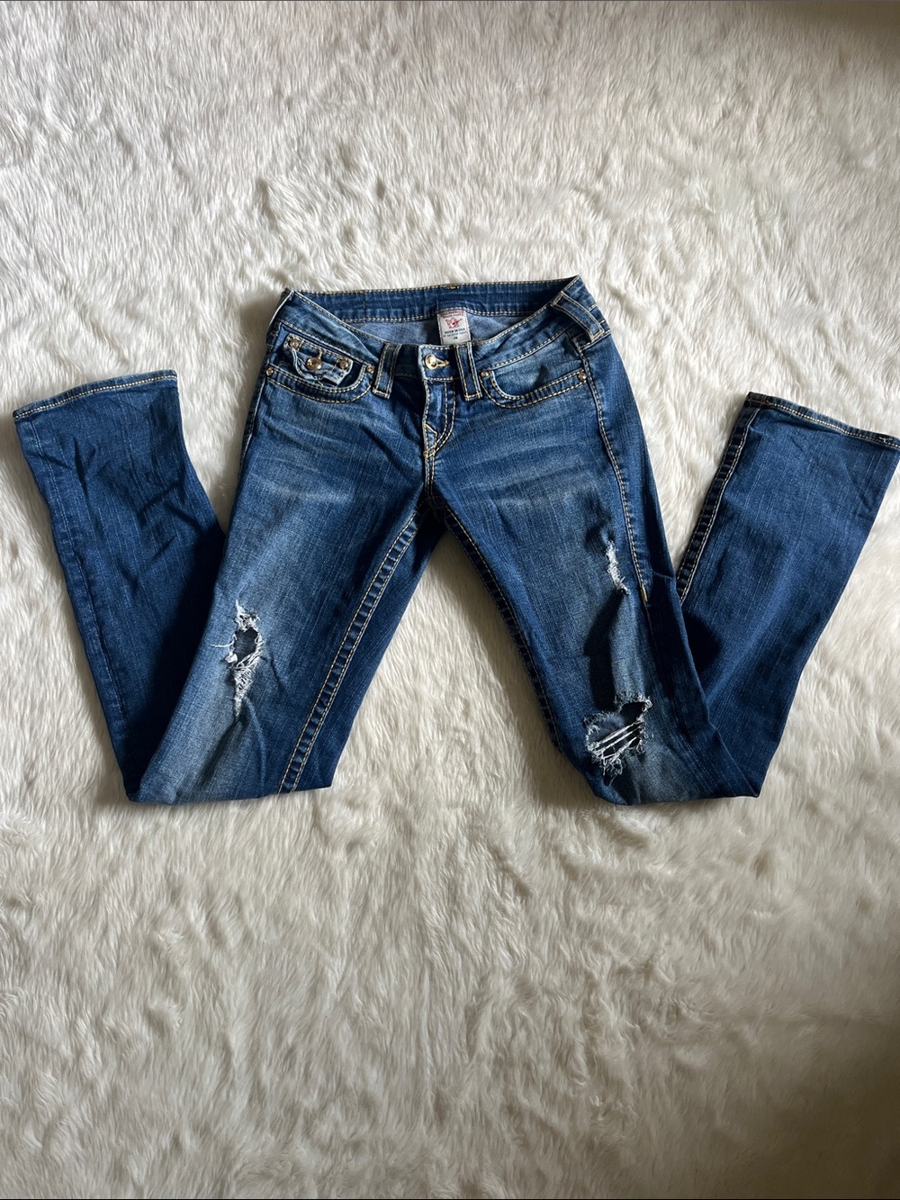 True Religion Distressed Dark Blue Skinny Jeans